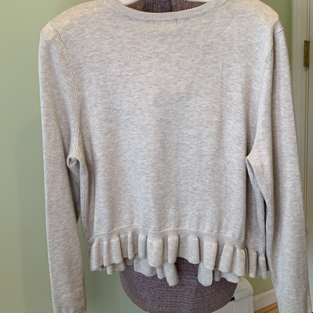 Reserved for @lasowl Verve Ami Cardigan Ruffle Hem Oatmeal Heather Large NWT - Picture 4 of 7